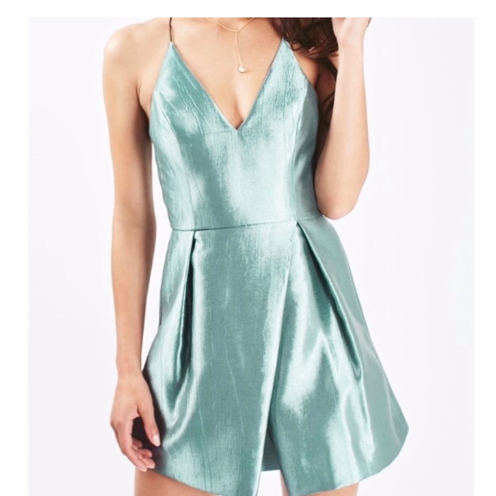 Top shop metallic aqua mini dress metallic petite